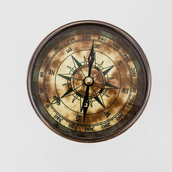 Brass Sand Timer with Working Double-Sided Compass 7" Antique - Picture 6 of 13